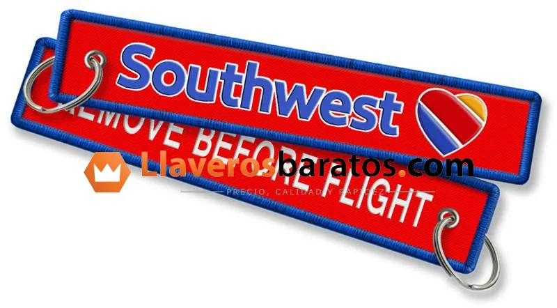 Llavero de tela bordado Remove Before Flight rojo y azul